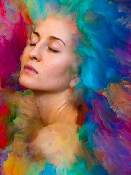 Série Cenário Retrato Feminino Fundido Com Tinta Vibrante Para Complementar — Fotografia de Stock