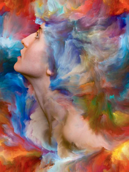 Series Interplay Female Portrait Fused Vibrant Paint Subject Feelings Emotions — Stock Photo, Image