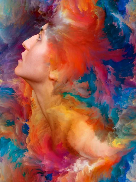 Series Background Design Female Portrait Fused Vibrant Paint Subject Feelings — Stock Photo, Image