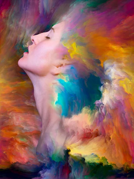 Dentro Serie Exterior Composición Retrato Femenino Fusionado Con Pintura Vibrante — Foto de Stock