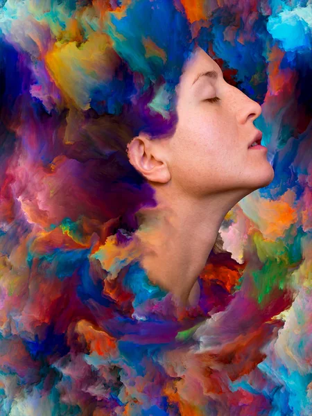 Dentro Serie Exterior Diseño Hecho Retrato Femenino Fusionado Con Pintura — Foto de Stock