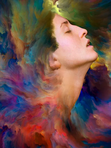 Εντός Εκτός Σειράς Παρασκήνιο Σύνθεση Γυναικείο Πορτρέτο Λιωμένο Ζωντανό Χρώμα — Φωτογραφία Αρχείου