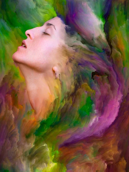 Her World Series Creative Arrangement Female Portrait Fused Vibrant Paint — Stock Photo, Image