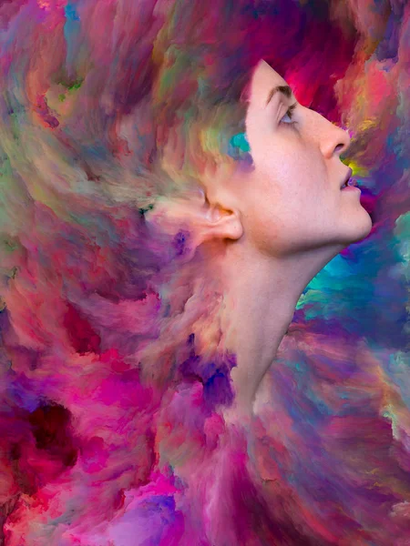 Her World Series Backdrop Composed Female Portrait Fused Vibrant Paint — Stock Photo, Image