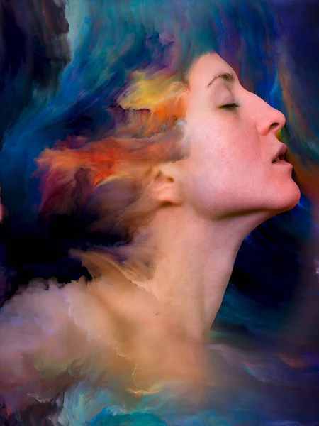 Her World Series Composition Female Portrait Fused Vibrant Paint Metaphorical — Stock Photo, Image
