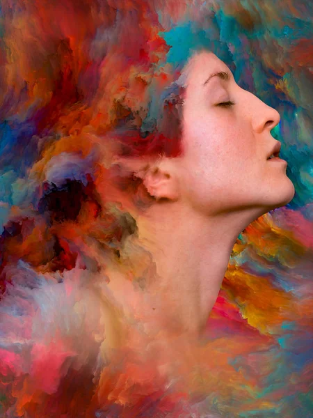 Her World Series Creative Arrangement Female Portrait Fused Vibrant Paint — Stock Photo, Image