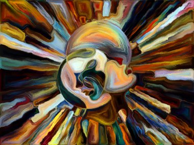 Lekeli Glass Forever serisi. İnsan profillerinin etkileşimi, soyut organik kalıplar ve sanat, yaratıcılık, hayal gücü, iç gerçeklik ve insan ve doğa birliği konularındaki renkler.