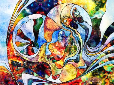 Vitray sonsuza dek serisi. Renk parçaları, şekil desen ve tasarım ve sanat, Uzay Bölümü konuda simgelerden oluşan kompozisyon