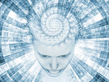 3D render - zihin alan serisi. Tel kafes insan modeli ve fraktal patters yapay zeka, bilim ve teknoloji konusunda başkanı fon