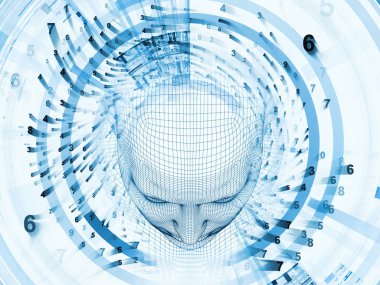 3D render - zihin alan serisi. Tel kafes insan modeli ve fraktal patters yapay zeka, bilim ve teknoloji konusunda başkanı arka plan kompozisyonu