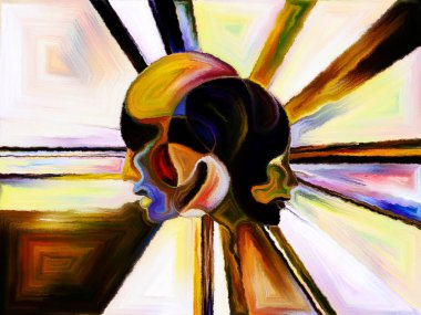 Vitray sonsuza dek serisi. İnsan profilleri, semboller ve renk desen tasarım, yaratıcılık ve hayal gücü konusunda