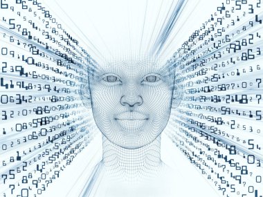 3D render - zihin alan serisi. Tel kafes insan modeli ve fraktal patters yapay zeka, bilim ve teknoloji projeleri için uygun bir zemin olarak başkanı bileşimi