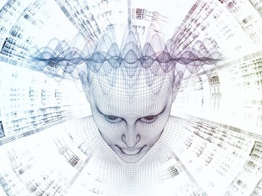 3D render - zihin alan serisi. Tasarım tel kafes insan modeli başkanı oluşan ve yapay zeka, bilim ve teknoloji konusunda bir metafor olarak fraktal patters