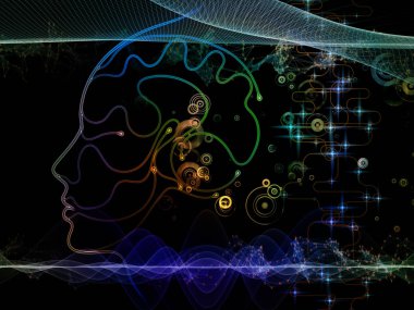 Dijital zihin serisi. İnsan yüzü ve teknoloji sembol siluet yaratıcı düzenleme, bilgisayar bilimi, yapay zeka ve iletişim için