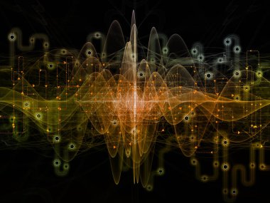 Bağlı dünya serisi. Ağ diyagramları, yüksek teknoloji sembolleri ve fraktal desenleri modern teknoloji, eğitim ve bilgisayar iletişim konusunda