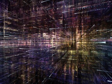 Sanal uzay serisi. Yarı saydam 3B yapısı ile okları sembolleri bilgi teknolojisi, bilgisayar ve iletişim konusunda perspektif içinde soyut tasarım yapılmış