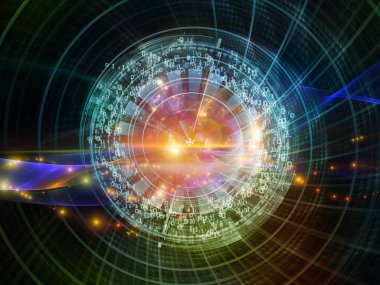 Numaralar Teknolojisi serisi. Teknoloji, bilim ve bilgisayar bilgisi dünyası için rakamların, ızgaraların ve ışıkların yaratıcı düzenlenmesi