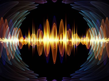 Dalga Fonksiyonu serisi. Ses eşitleyici, müzik spektrumu ve kuantum olasılığıyla ilgili projeler için arkaplan görevi görecek renkli sinüs titreşimleri, ışık ve fraktal elementlerden oluşan tasarım