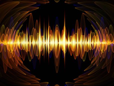 Dalga Fonksiyonu serisi. Ses eşitleyici, müzik spektrumu ve kuantum olasılığıyla ilgili projeler için arkaplan görevi görecek renkli sinüs titreşimleri, ışık ve fraktal elementlerden oluşan tasarım