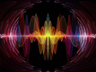 Dalga fonksiyonu serisi. Zemin renkli sinüs titreşimler, ışık ve ses ekolayzer, müzik konusunda tasarımlar tamamlayacak fraktal öğeleri spektrum ve kuantum olasılık