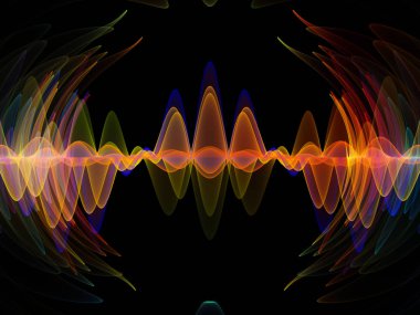 Dalga fonksiyonu serisi. Renkli sinüs titreşimler arka plan kompozisyon, ışık ve fraktal öğeleri ses ekolayzer, konu üzerinde müzik spektrum ve kuantum olasılık