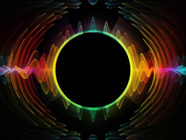 Dalga fonksiyonu serisi. Renkli sinüs titreşimler arka plan kompozisyon, ışık ve fraktal öğeleri ses ekolayzer, konu üzerinde müzik spektrum ve kuantum olasılık