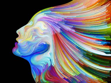 Renk serisinin yüzü. İnsan profilinin düzenlenmesi ve yaratıcılık, tasarım, iç dünya, insan doğası ve sanatsal ruh konularında renkli çizgiler