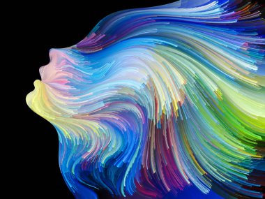 Renk serisinin yüzü. İnsan profilinin düzenlenmesi ve yaratıcılık, tasarım, iç dünya, insan doğası ve sanatsal ruh konularında renkli çizgiler