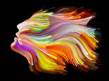 Yüz renk serisi. Arka plan tasarım insan profili ve yaratıcılık, tasarım, iç dünya, içgüdü ve sanatsal ruh konusunda boya hareketli renkli çizgiler