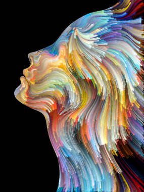 Yüz renk serisi. Zemin tasarımı insan profili ve boya işleri yaratıcılık, tasarım, iç dünya, insan doğası ve sanatsal ruhu için hareketli renkli çizgiler