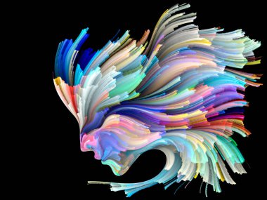 Yüz renk serisi. İnsan profili ve boya uygun yaratıcılık, tasarım, iç dünya, içgüdü ve sanatsal ruhu ile ilgili projelerde hareketli renkli çizgiler soyut kompozisyon