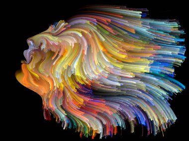 Yüz renk serisi. Görsel açıdan hoş insan profili bileşimi ve boya işleri yaratıcılık, tasarım, iç dünya, insan doğası ve sanatsal ruhu için hareketli renkli çizgiler