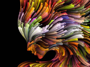 Yüz renk serisi. Tasarım insan profili ve boya bir metafor olarak yaratıcılık, tasarım, iç dünya, içgüdü ve sanatsal ruh konusunda hareketli renkli çizgiler oluşur