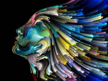 Renk serisinin yüzü. Yaratıcılık, tasarım, iç dünya, insan doğası ve sanatsal ruh projeleri için uygun bir zemin olarak insan profili ve renkli renkli boya çizgileri.