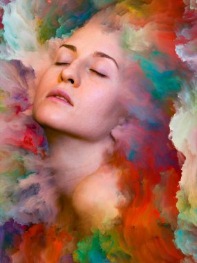 Dünya serisi. Duygular, duygular, iç dünya, yaratıcılık ve hayal gücü konularında bir metafor olarak kadın portresiyle birleştirilmiş bir tasarım.