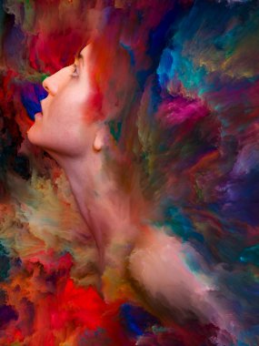 Dış serinin içinde. Duygular, duygular, iç dünya, yaratıcılık ve hayal gücü üzerine kadın portresinin bileşimi.