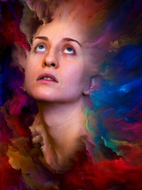 Dış serinin içinde. Duygularla, duygularla, iç dünyayla, yaratıcılıkla ve hayal gücüyle ilgili projelerde kullanılmak üzere kadın portresiyle kaynaştırılmış tasarım.
