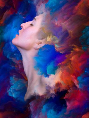 İç dış serisi. Kadın portre ile canlı boya duygular, duygular, iç dünya, yaratıcılık ve hayal gücü projelerde için uygun bir zemin olarak erimiş bileşimi