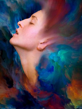 Dünya serisi. Duygular, duygular, iç dünya, yaratıcılık ve hayal gücü konularında bir metafor olarak kadın portresiyle birleştirilmiş bir tasarım.