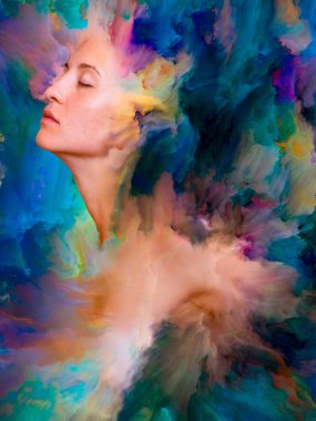 Onun Dünya serisi. Kadın portre bileşimi canlı boya için projeler üzerinde duygular, duygular, iç dünya, yaratıcılık ve hayal gücü ile erimiş