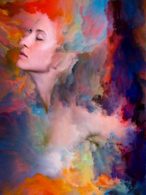 Dünya serisi. Duygular, duygular, iç dünya, yaratıcılık ve hayal gücü konularındaki tasarımınızı tamamlamak için kadın portresinin arka planı canlı boyayla kaynaşmış.