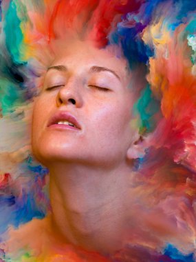 Dünya serisi. Duygular, duygular, iç dünya, yaratıcılık ve hayal gücü konularında kadın portresi ile birleştirilmiş yaratıcı bir düzenleme.