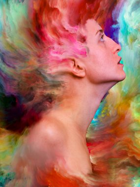 Onun Dünya serisi. Kadın portre resimler üzerinde duygular, duygular, iç dünya, yaratıcılık ve hayal gücü için canlı boya ile erimiş tasarlamak zemin