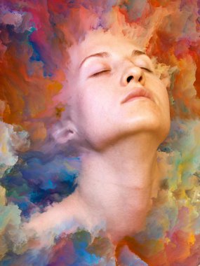 Dünya serisi. Duygular, duygular, iç dünya, yaratıcılık ve hayal gücü konularında bir metafor olarak kadın portresiyle birleştirilmiş bir tasarım.