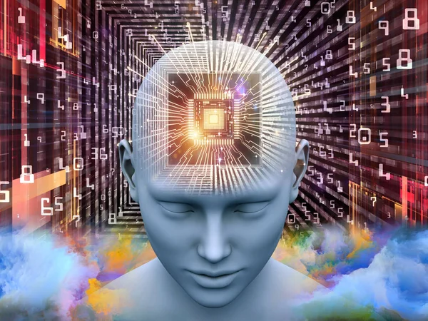 Seria Procesorów Umysłu Ilustracja Głowy Człowieka Procesorem Perspektywie Temat Sztucznej — Zdjęcie stockowe