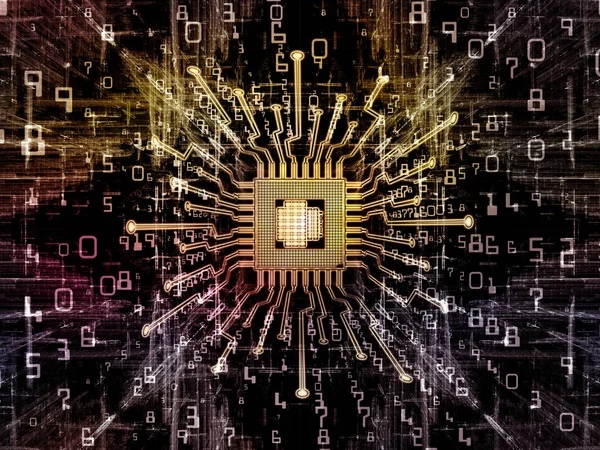 Bilgi işlem makinesi serisi. Konu için perspektif fraktal ortamında bilgisayar bilimi, dijital dünyada, sanal gerçeklik ve modern teknoloji ile Cpu 3D çizimi