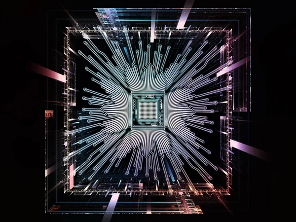 Řada Computing Machine Ilustrace Cpu Fraktálním Prostředím Perspektivě Vhodné Pro — Stock fotografie