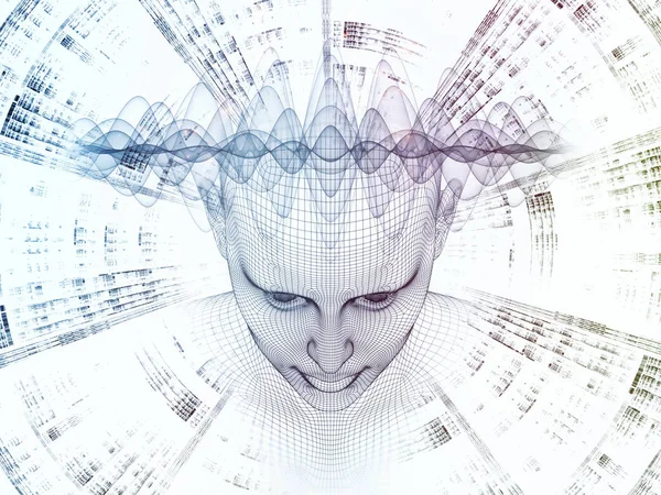 3D render - zihin alan serisi. Tasarım tel kafes insan modeli başkanı oluşan ve yapay zeka, bilim ve teknoloji konusunda bir metafor olarak fraktal patters