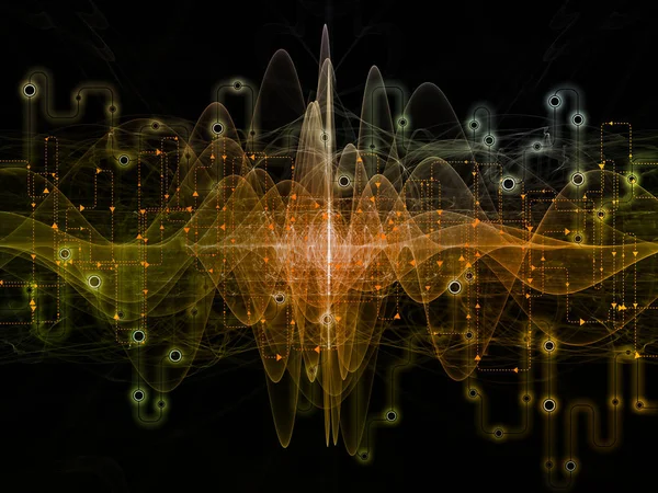 Bağlı dünya serisi. Ağ diyagramları, yüksek teknoloji sembolleri ve fraktal desenleri modern teknoloji, eğitim ve bilgisayar iletişim konusunda