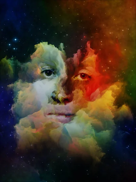 Will Universe Remember Us series. Backdrop of  woman\'s face, nebula and stars to complement your design on the subject of Universe, Nature, human mind and imagination